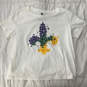 Women's Mardi Gras Fleur-de-Lis Design White Tee